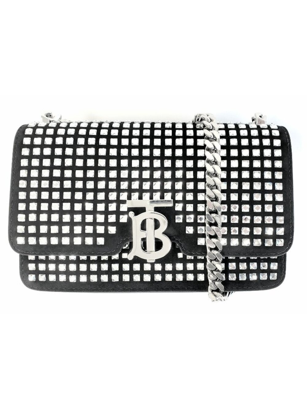 Burberry Women's Mini TB Crystal Black Suede Evening Clutch Shoulder Bag Italy - Picture 1 of 8